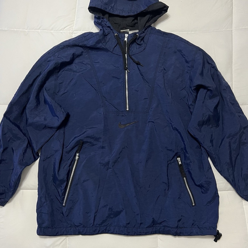 Nike Men's 90's Vintage Windbreaker Pullover Jacket Size M-L Navy Blue Nylon Zip